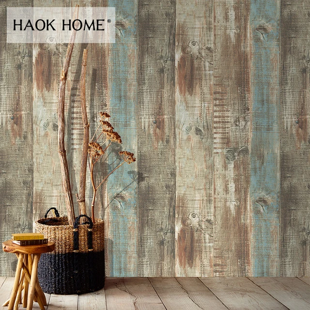 Haokhome 3d Faux Wood Wallpaper Roll 0 53m 10m Realistic Contact