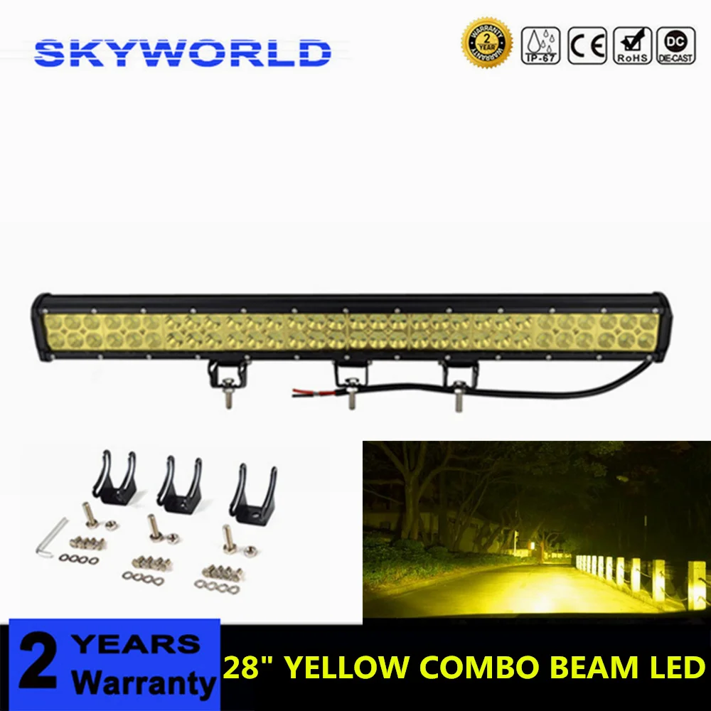 

28" Yellow LED Fog Light Bar Spot Flood Combo Beam For Ford Focus SUV Offroad 4X4 Pick Up Trucks Driving Work Lamp 12V 24V