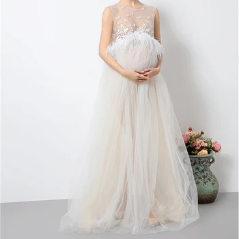 

Hot Maternity Photography Props Pregnant Feathes Dress Maternity Clothes Long Pregnancy Photo Bunny Girl Dresses YL414