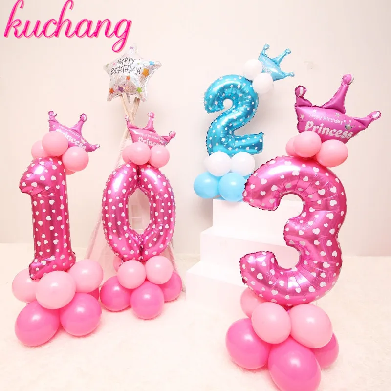 

19pcs/lot Baby Shower Latex Balloons 30inch Number Foil Balloon Child 0-9 year old Birthday Party Decor Stand Set Digital column