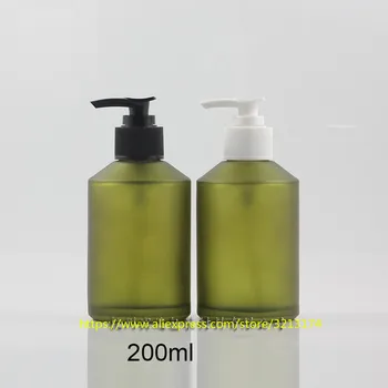 

wholesale 200ml olive green frosted glass bottle with long-mouth pump.lotion/hand wash/Shampoo/moisturizer/facial water bottle