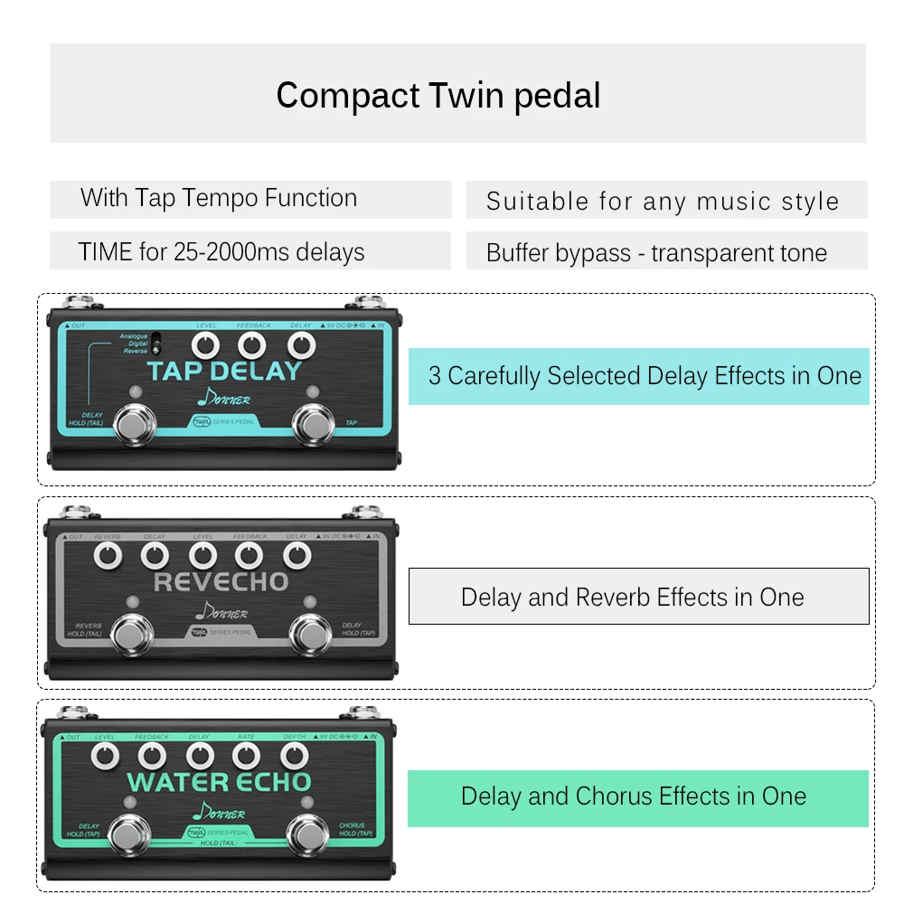  Donner Guitar Pedal Multi effect Pedal Selected Delay Reverb Chorus Effects With Tap Tempo Control 