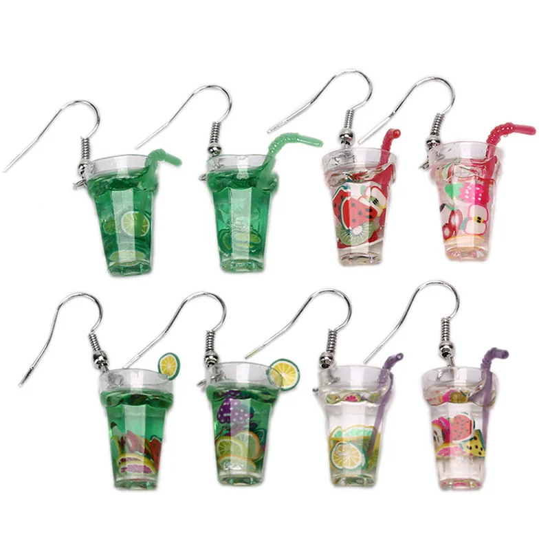 

Creative Unique Drink Cup Drop Earrings Personality Lovely Resin 3D Lemon Tea Earring For Girl Funny Party Jewelry Gift Fashion