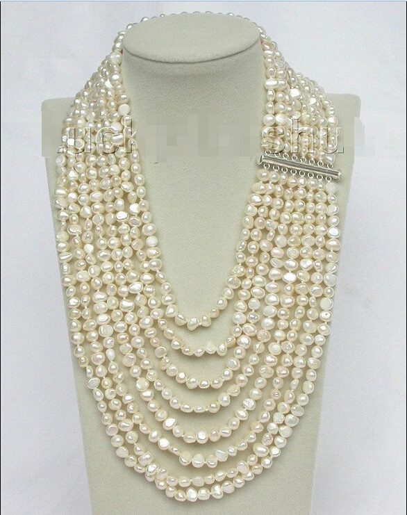 

shipping 17"-24" 8row baroque white pearls necklace 925 silver clasp j8756