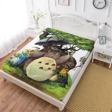 Cute Totoro Bed Sheet Cartoon Green Forest Tree Fitted Sheet Nature Natural Scenery Umbrella Printed Bedding Kids Bedclothes D40