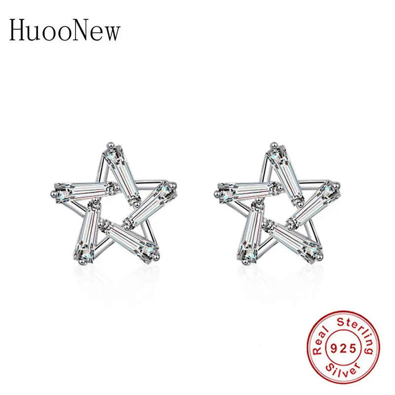 Настоящее серебро 925 проба Корея Малый Polaris Star и ясно циркония кристалл серьги гвоздики для женщин Brincos 2019 ребенок Pendientes