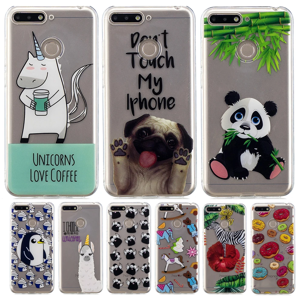 

Luxury For Coque Huawei Y6 Prime 2018 cute Back cover Soft Silicone TPU Unicorn For Funda Honor 7A Pro etui AUM-L29 case animal