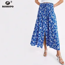 ROHOPO/небесно-голубая юбка средней длины для девочек; эластичная юбка-гармошка с высокой талией в консервативном стиле; юбка с цветочным рисунком для девочек;# CW9205