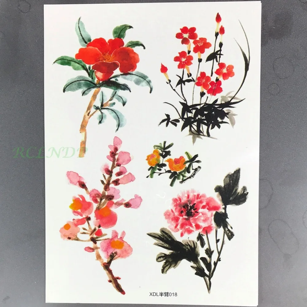 

Waterproof Temporary Tattoo Sticker red flower peony plum blossom tatto flash tatoo fake tattoo for girl's back arm shoulder