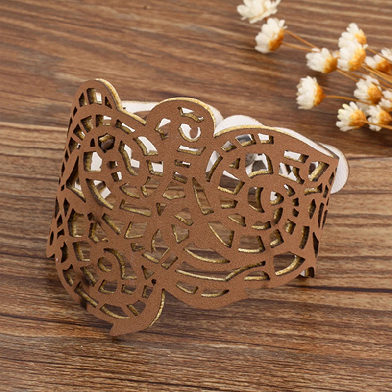 

Blue Black Brown Artificial Leather Bracelet Personalized Fashion Hollow Pattern Bracelets Wide Bangle Jewelry Female Ornaments