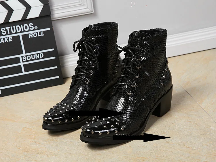 Mens-shoes-high-heels-rubber-rain-boots-genuine-leather-studded-rivets ...