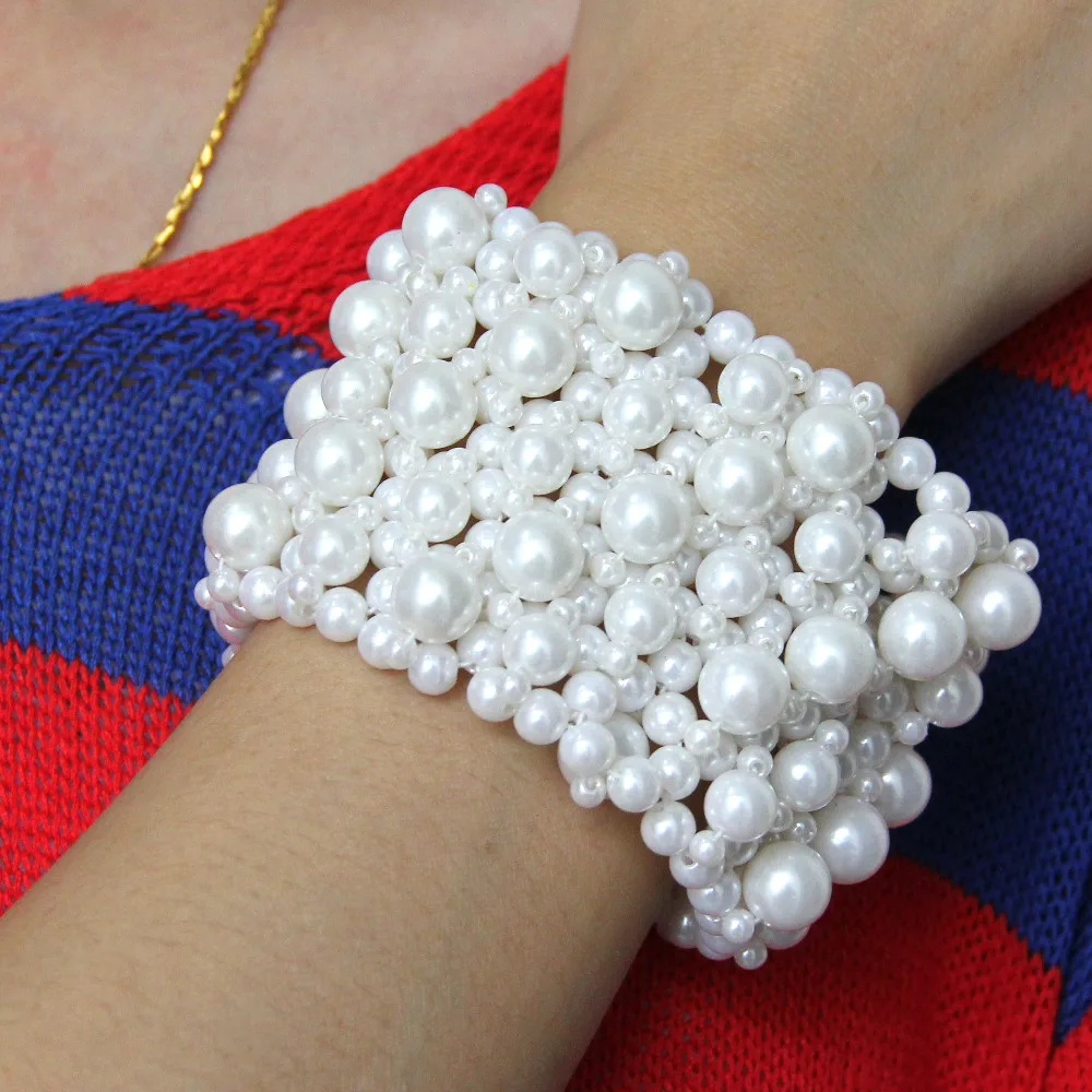 

MANILAI 6 Color Imitation Pearls Boho Bracelets Statement Jewelry Handmade Strand Beaded Bracelets & Bangles Pulseiras BL486