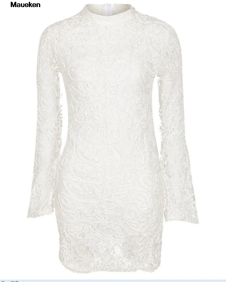 Vestidos de encaje Mujer 2018 otoño manga larga Crochet Shell Bell manga Vestido de Renda Ropa Mujer Vestidos de encaje Mujer 2018 otoño manga larga Crochet Shell Bell manga Vestido de Renda Ropa Mujer