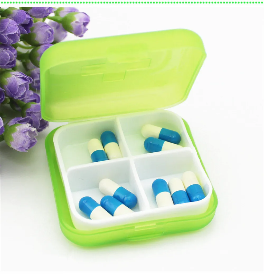 Корзина для хранения коробка 1 шт. 65*65*20 мм Мини 4 слота портативный медицинская коробка для таблеток лекарств Чехол Органайзер APR2 - Цвет: Зеленый