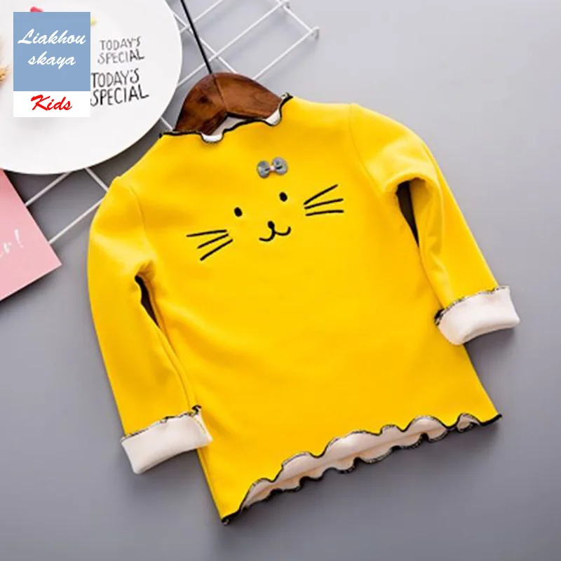 Liakhouskaya Весенняя футболка с длинным рукавом для Топы для девочек Футболка Повседневное дети; Младенцы для девочек и мальчиков для детей с принтом «Холлоу Китти»; - Цвет: Yellow kitty