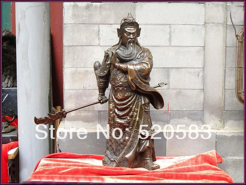 

free China 100% pure Bronze carve Dragon Guan gong warrior guan yu statue fast