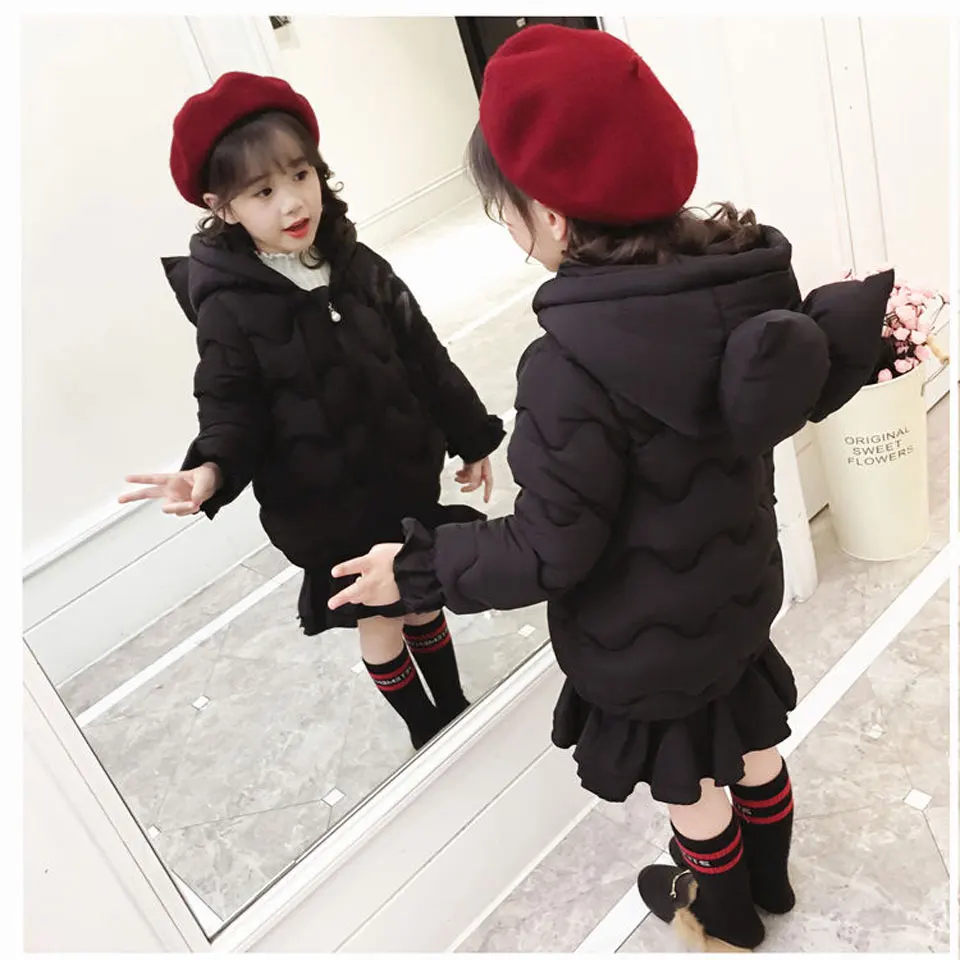 

Winter Fishtail Down Parka Coat New Brand Fashion Solid Hooded Girls Kids Jackets Children Cotton Down Warm Girls Outwears