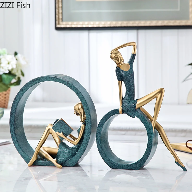 

Resin Character Statue Artwork Two-piece Set Desktop Decorations European Style Home Decoration Crafts