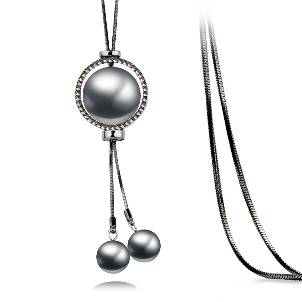 LEEKER, готический стиль, имитация большого жемчуга, ожерелье, регулируемые линии, подвески для женщин, крупная Серебряная черная длинная цепочка, 048 LK9 - Окраска металла: black