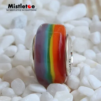 

Mistletoe 925 Sterling Silver Murano Glass Rainbow Charm Bead Fit European OHM Troll & Pan Bracelet Jewelery