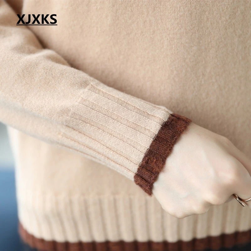 Roulé 100 Laine Casual Col Taille Kaki Plus Nouveau Hiver Pull Automne Femme La Xjxks Tricoté Chandail 2019 Femmes Patchwork SWZy1yO