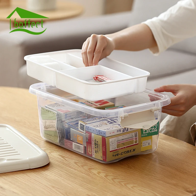 

Home First Aid Kit Plastic Medical Storage Boxes Medicine Container Drug Bottle Save Space 2 Layers Multi Grid Emergency Kits