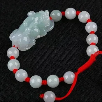 

AAA Natural Burma yu Pea Green Ice Feitsui Pixiu Charm Bracelet Lucky Red Rope for Fashion Men Women Gift+free certificate