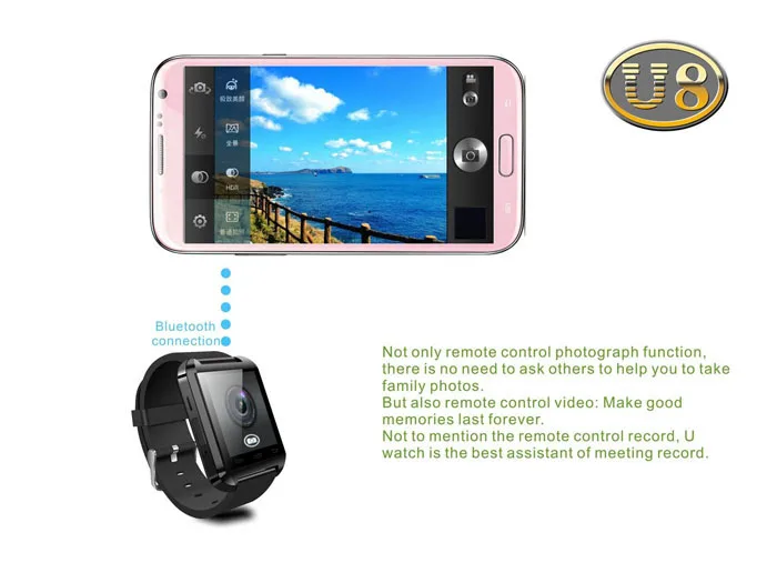 U8 Smartwatch Bluetooth Watch Passometer Touch Screen Answer and Dial the Phone