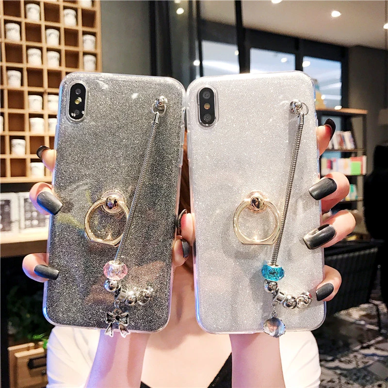 

Luxury bracelet Stent phone Case For Samsung Galaxy A10 A30 A40 A50 A70 Soft TPU Glitter Bling Silicone Ring Hold Cover For girl