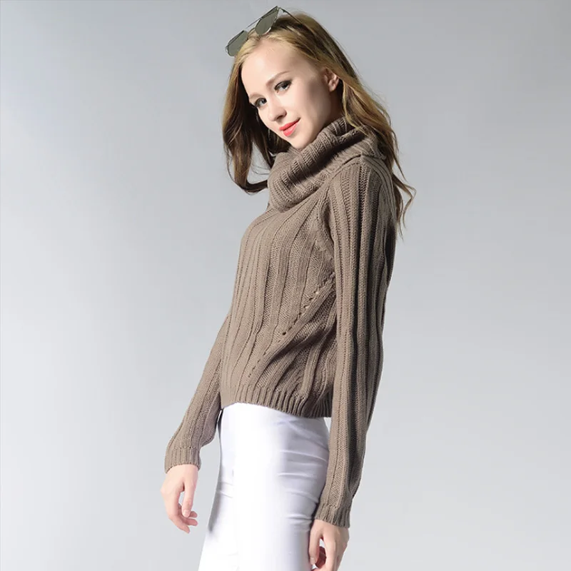 

Women Sweater 2019 Spring Summer New Fashion Solid Color High Collar Leisure Upper Outer Garment Beach Trend Long Sleeve Sweater