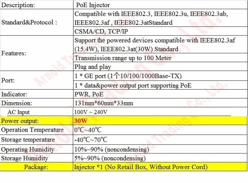 30 Вт гигабитный poe-инжектор 1 переключатель CH POE со встроенным Мощность адаптера переменного тока и DC48V Выход поддержка IEEE802.3af IEEE802.3at без Мощность шнур