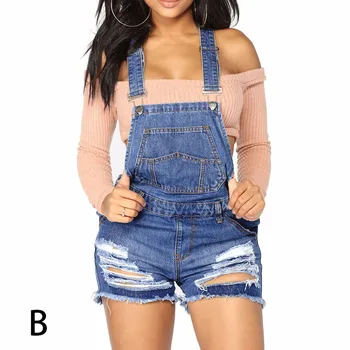 

Women Denim Overall Shorts Mini High Waist Solid Summer Casual Jeans Pants -MX8