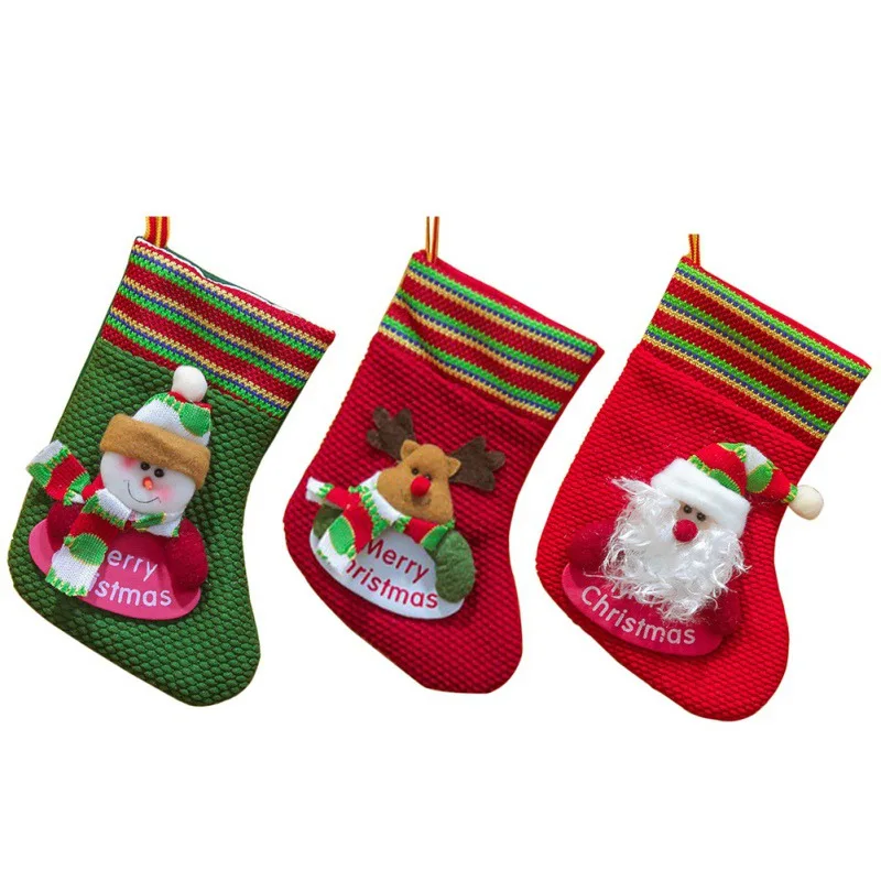

Christmas Stocking Plaid Santa Claus Sock Gift Bag Child Xmas Noel Decoration Candy Bag Bauble Christmas Ornaments Supply TQ