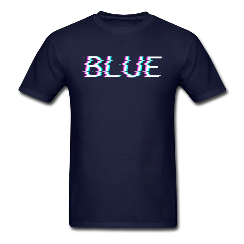 Glitch Blue Personalized Tops Tees Short Sleeve for Men 100% Cotton Father Day O Neck T Shirts Slim Fit T Shirts Funky Glitch Blue navy