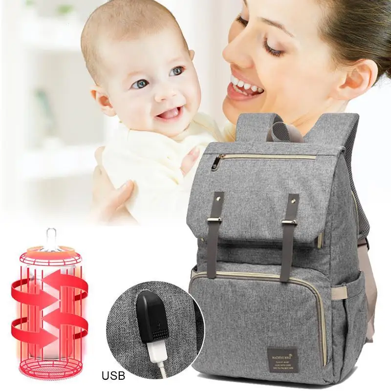 

1Set Baby Diaper Bag With USB Heat bag for baby Bottle 2PCS Creative Large Capacity Waterproof Nappy Bag Kits Mummy Backpack A2