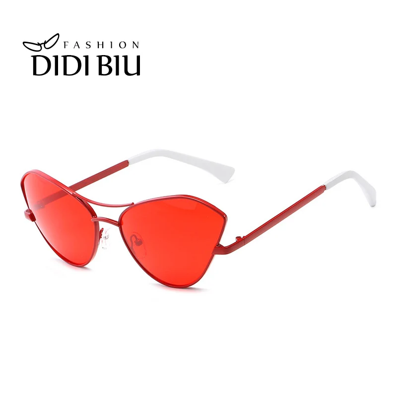 Korean Cat Eye Red Sunglasses Women Brand Designer Fashion Thin Metal