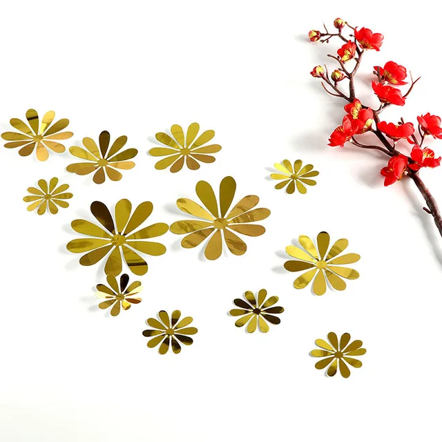 Sale 12pcs/Lot Creative 3D PVC Flowers Wall Stickers Acrylic Wall