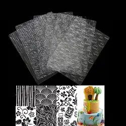 Behogar 6 простыни Детские прозрачный пластик Фондант цветочный текстура отпечаток коврики плесень формы для выпечки Десерт Сахар Craft украш