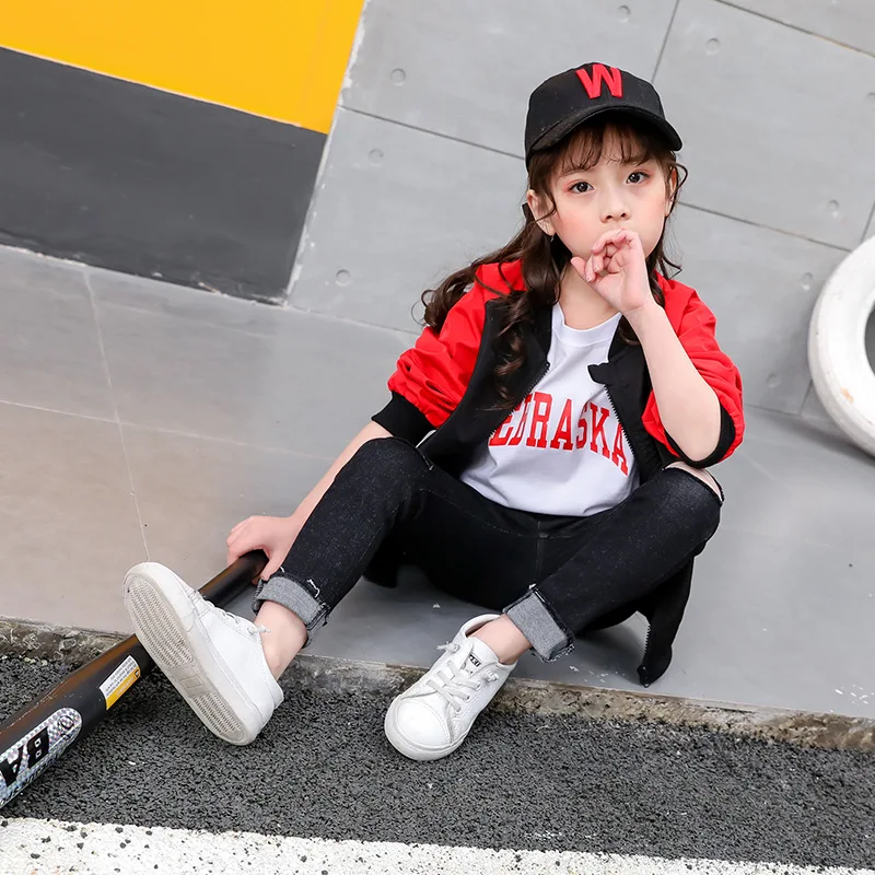  Baby Girl Clothes 2018 Fashion New Children Girls Cartoon Black Red Spring and Autumn Baseball Unif