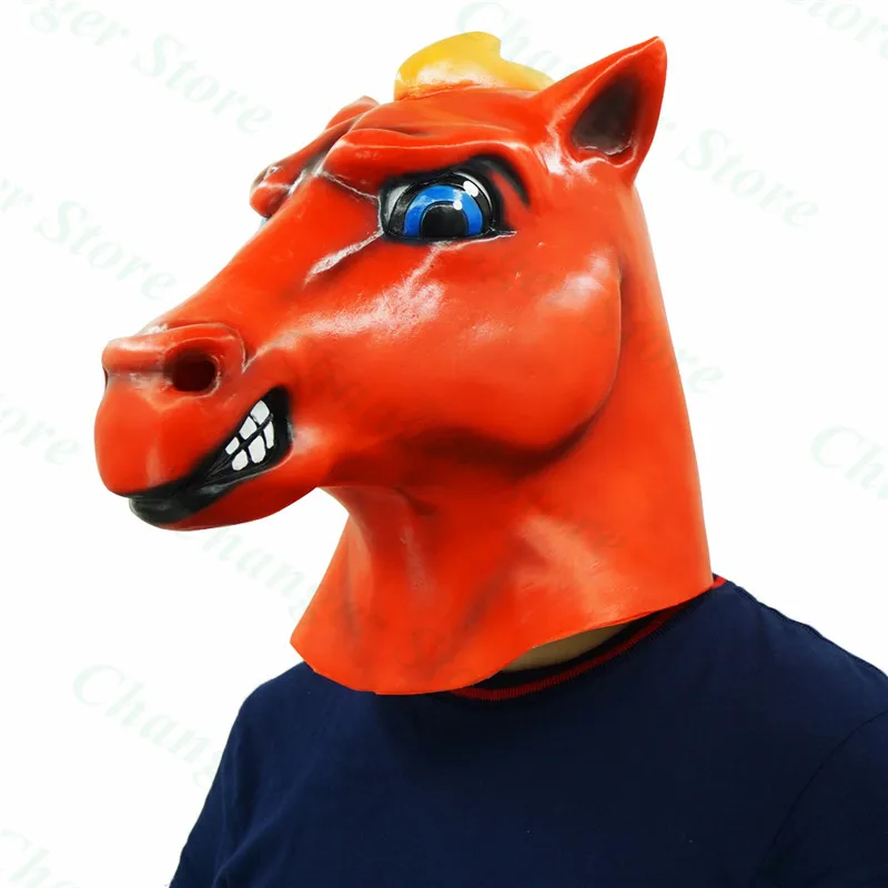 Red Horse Head Mask Funny Animal Party Helmet Cosplay Costume Halloween