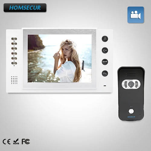 HOMSECUR 8 "Проводной Видео и Аудио Домашний Интерком + Черная Камера  для Дома/Квартиры : TC021-B + TM801R-W