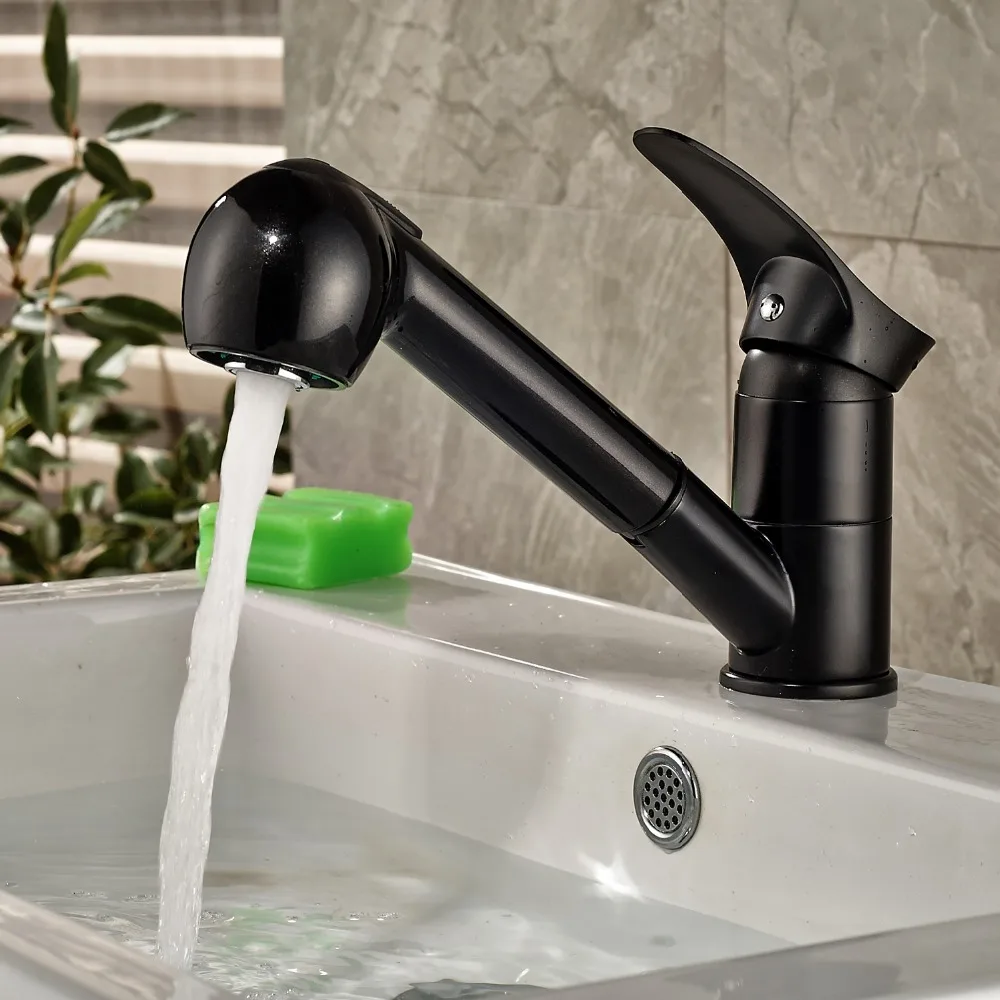 

Deck Mounted Bathroom Sink Faucet Pull Out Mixer Tap 2-way Water Oil Rubbed Bronze