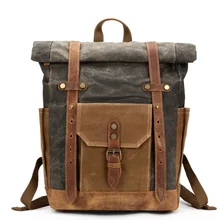 Модная парусиновая сумка для ноутбука 15," Винтаж мужской рюкзак масло воск Холст Кожа для отдыха дорожная сумка