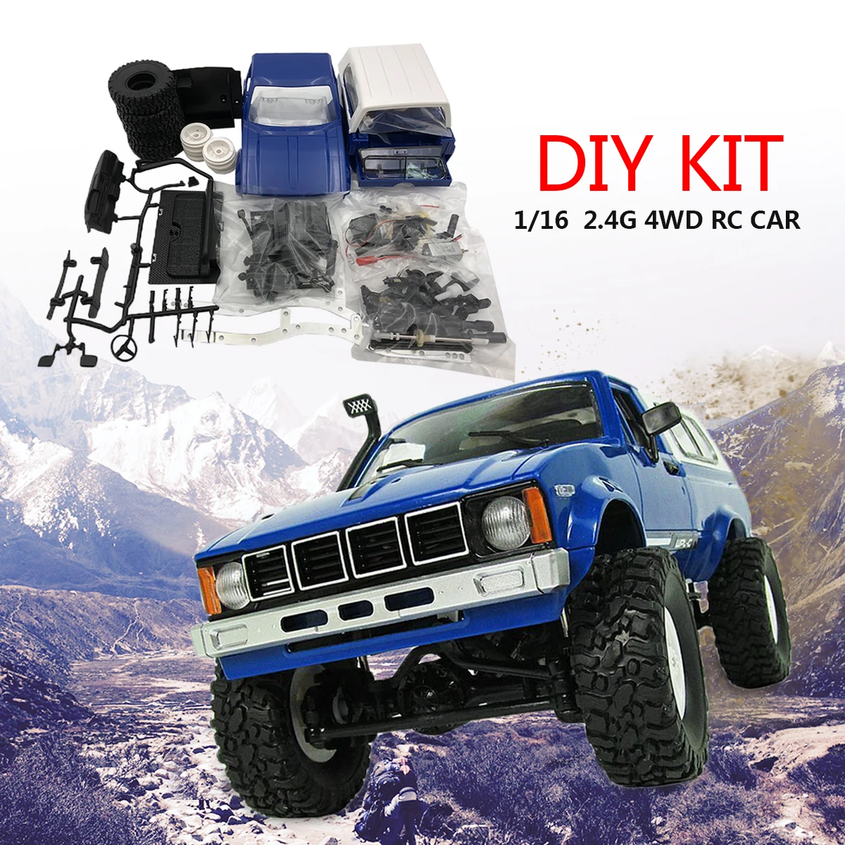 

DIY Kit C-24 1:16 2.4G 4WD Remote Control Truck Off Road Rock RC Car Kid Toy Red/Blue Drive Lights High Strength Plastics Light