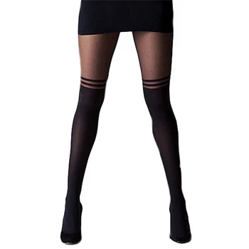 

Black Sexy Women Temptation Sheer Mock Suspender Tights Pantyhose Stockings Cool Mock Over The Knee Double Stripe Sheer Tights