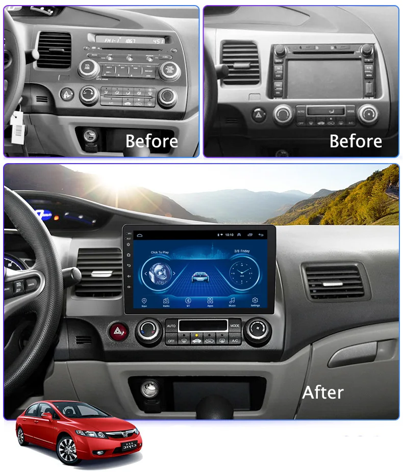 Супер тонкий сенсорный экран Android 8,1 радио gps навигация для Honda Civic 2010 2009 головное устройство планшеты стерео Мультимедиа Bluetooth