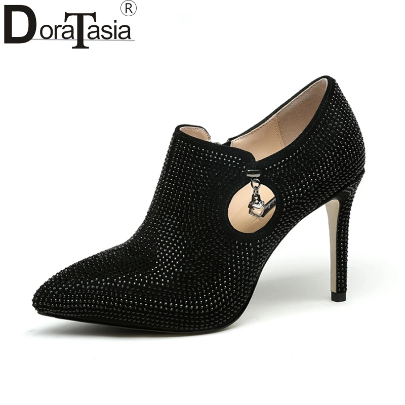 

DoraTasia 2018 Spring Autumn Brand Special Material Deep Pumps Leather Insole Zip Shoes Woman Fashion High Heels Women Shoe