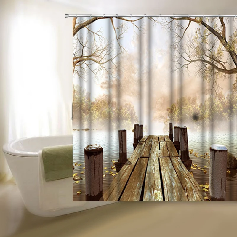 Aplysia Home 3D Autumn Island Landscape Shower Curtain Decoration