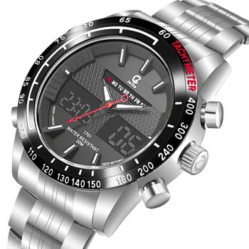 

JeiSo Fashion Mens Wristwatch Multifunction Dual Digital LED Display Male Watch Quartz Stainless Steel Business Watches Hombre