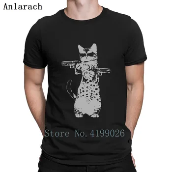 

Cat Gun Kitty Funny Cat T Shirt Cool Interesting Crew Neck Design Building Natural Short Sleeve Summer Shirt